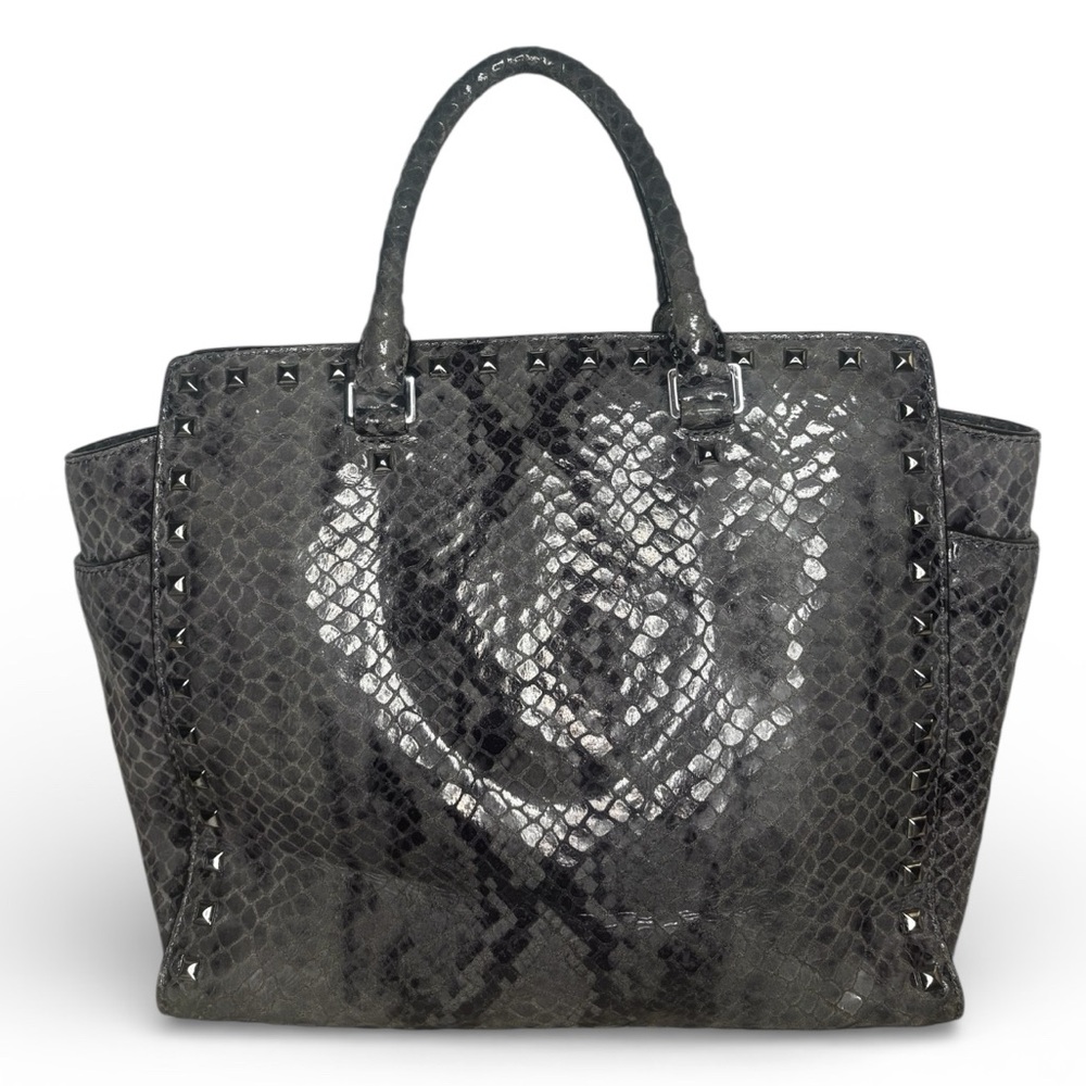 Michael Kors Selma Snake Embossed Leather Dark Slate Satchel bag and wallet set - Picture 3 of 11